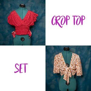 CLEARANCE Shein Red Polka Dot Wrap Crop Top Floral Tie-Front Crop Top XL Set